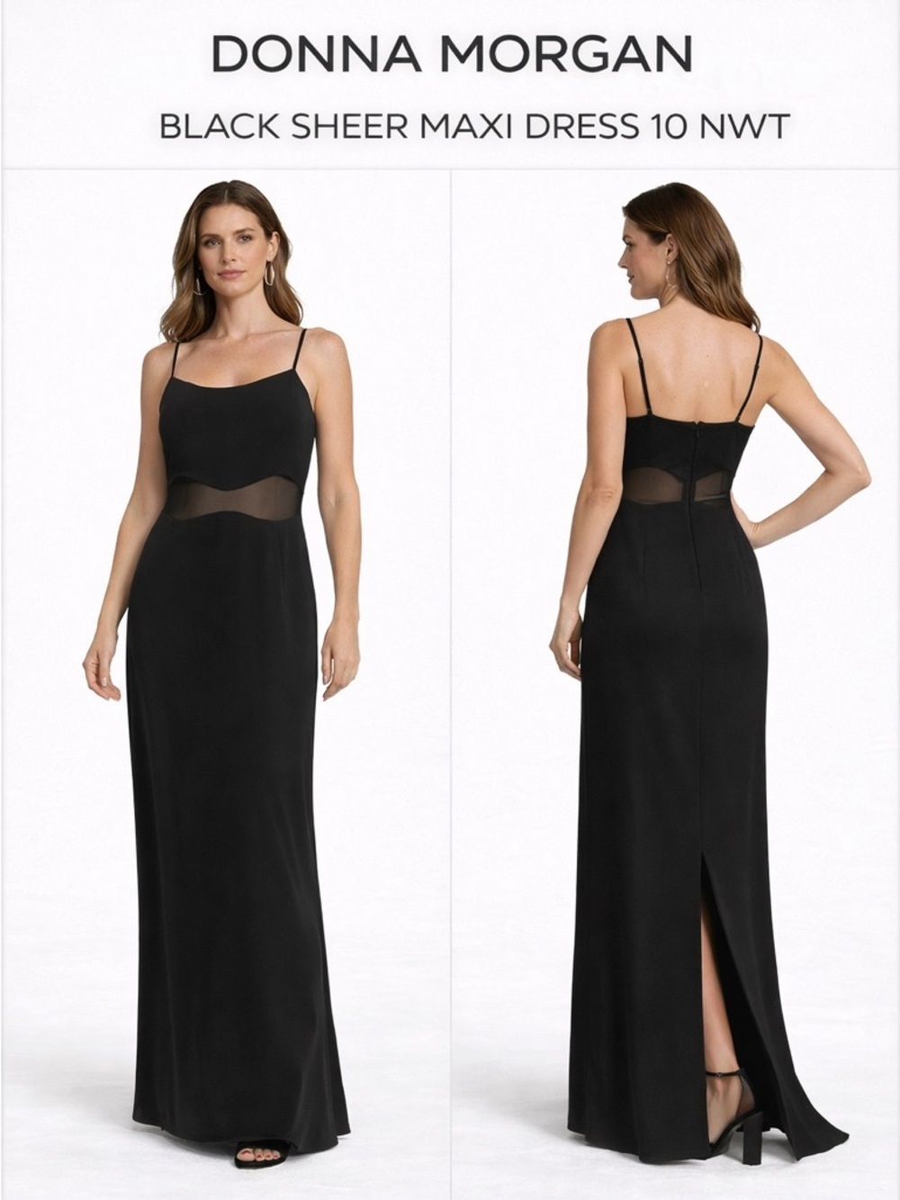 DONNA MORGAN BLACK SHEER MAXI DRESS 10 NWT